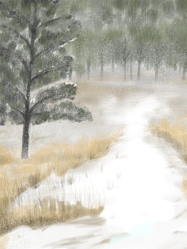 唯美冬至节气树林雪景背景设计