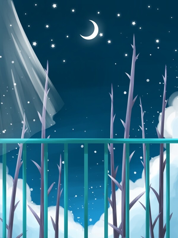 蓝色浪漫夜晚树林风景背景
