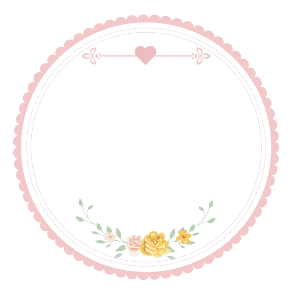 粉色可爱蕾丝花边鲜花圆形矢量边框素材