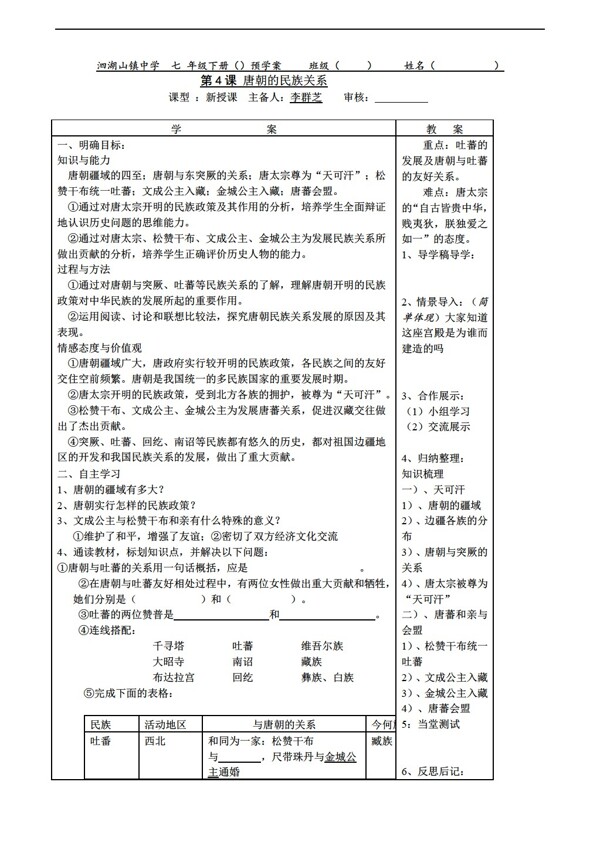 七年级下册历史七年级下册第4课唐朝的民族关系