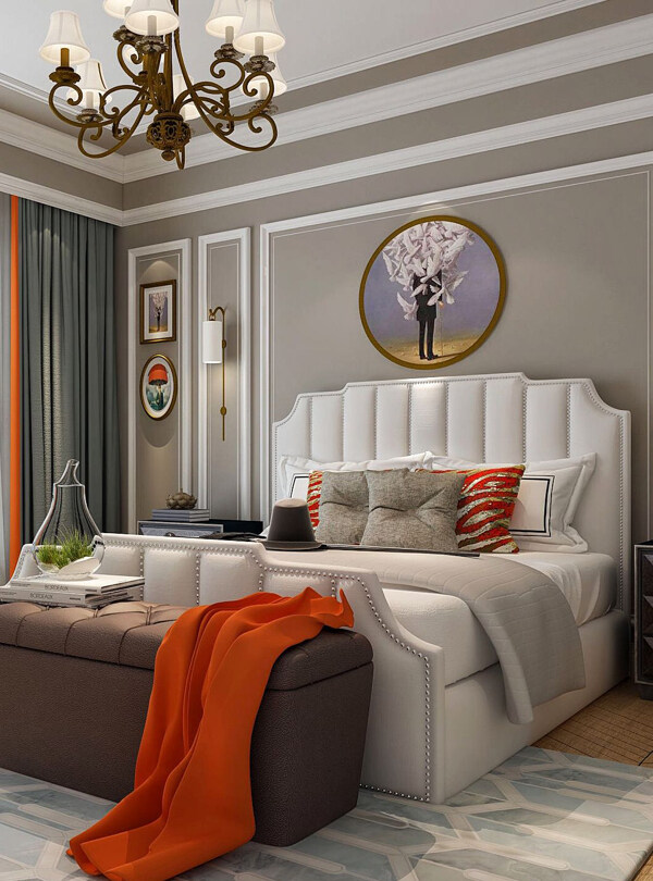 现代时尚客厅白色皮质床头室内装修效果图