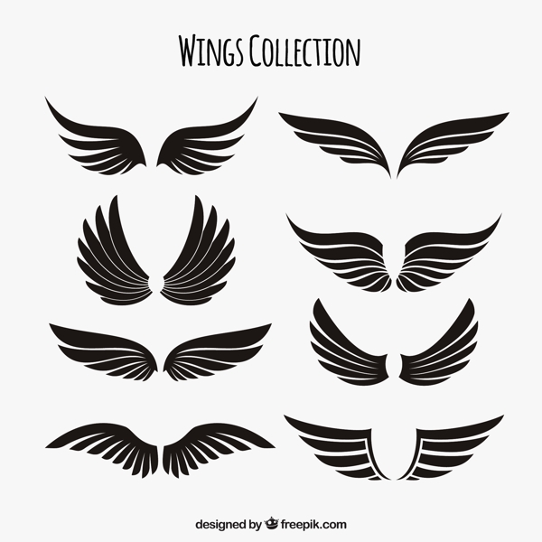 各种黑色的双翼翅膀矢量素材