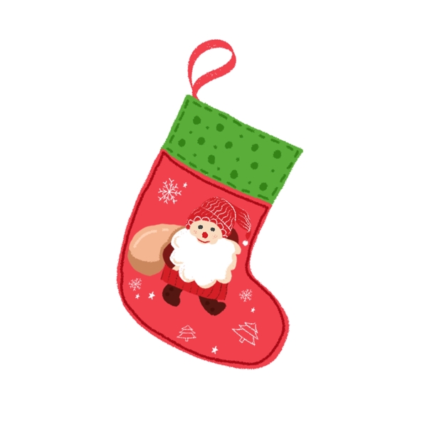 原创手绘风送礼物的圣诞老人手套袜子挂件