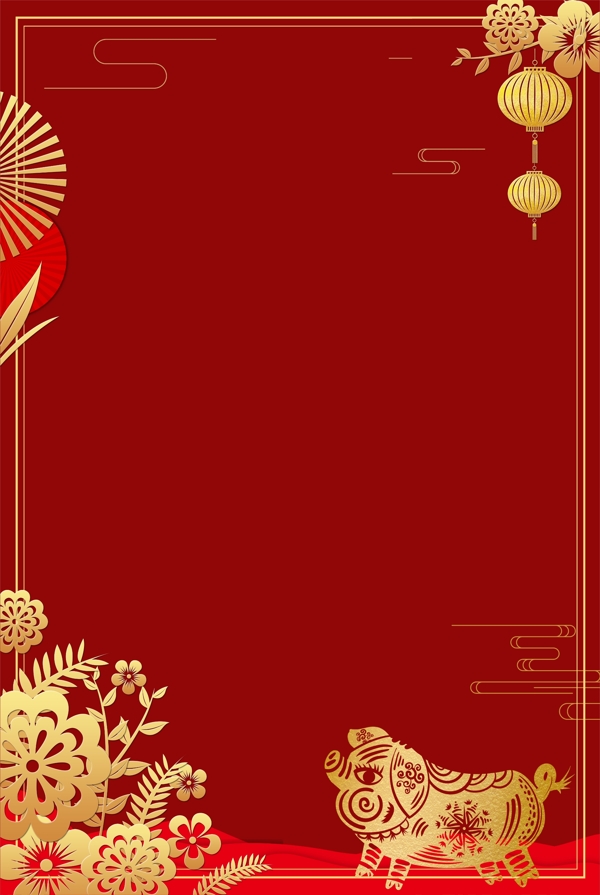新年红色中国风烫金海报背景