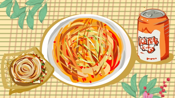 西安美食擀面皮插画