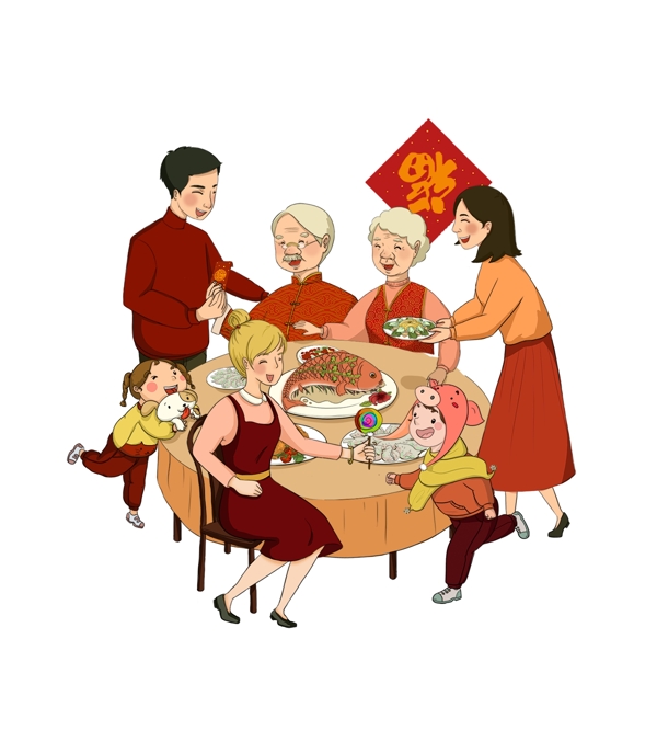 猪年春节新年快乐卡通海报插画