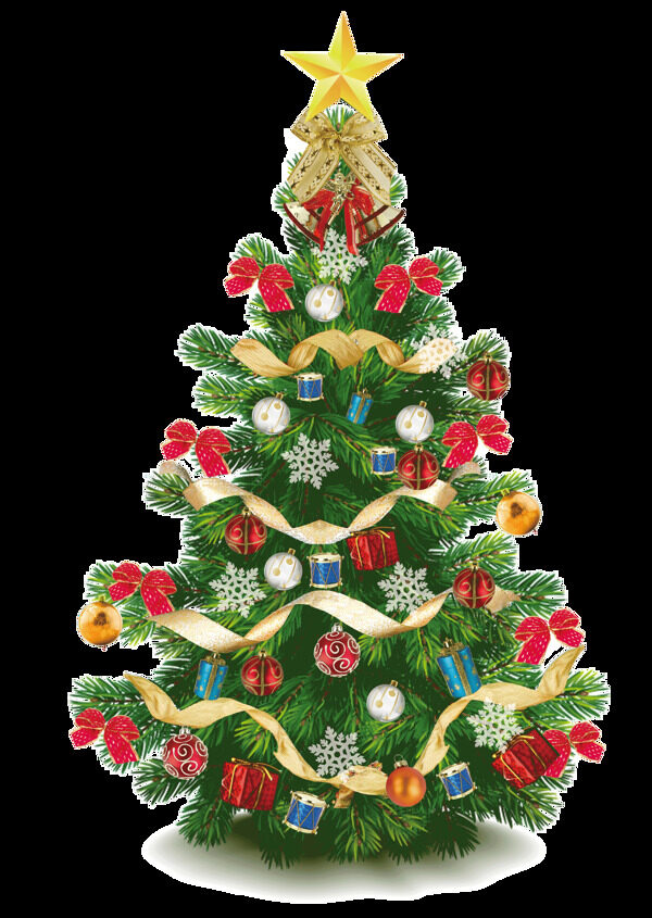 挂满吊球礼物装饰的圣诞树元素