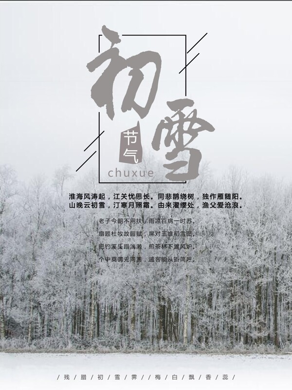 2018二十四节气初雪节日简约海报设计