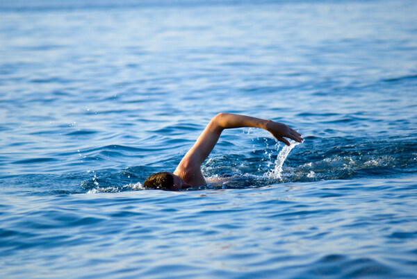 大海中游泳的男人图片
