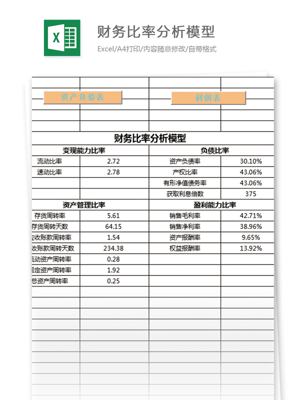 财务比率分析模型excel模板表格