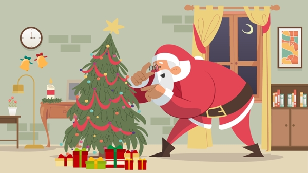 圣诞节肌理写实找礼物的圣诞老人矢量插画