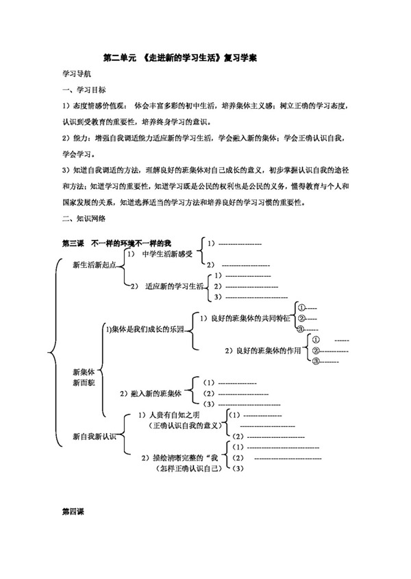 七年级上册思想品德第二单元走进新的学习生活复习学案