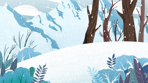 唯美节气小雪雪地树木背景设计