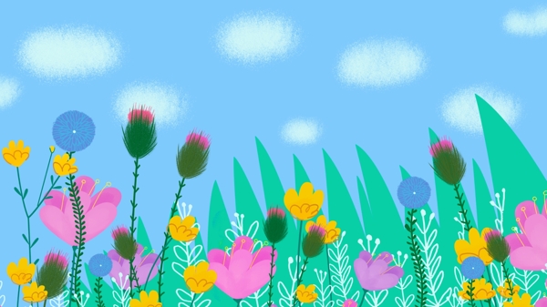 手绘夏季花丛背景设计
