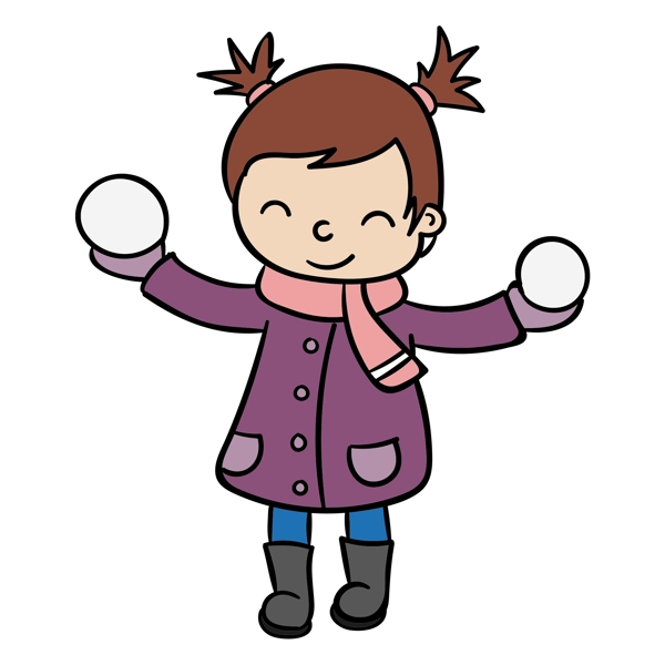卡通冬天户外玩雪的小女孩素材