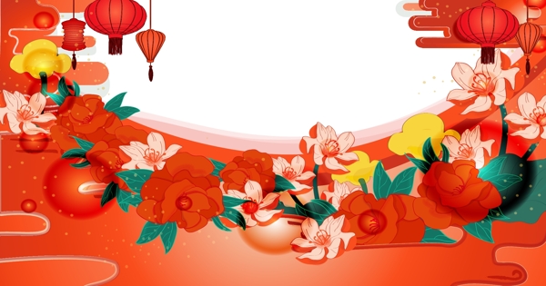 2019年复古珊瑚红春节海报边框