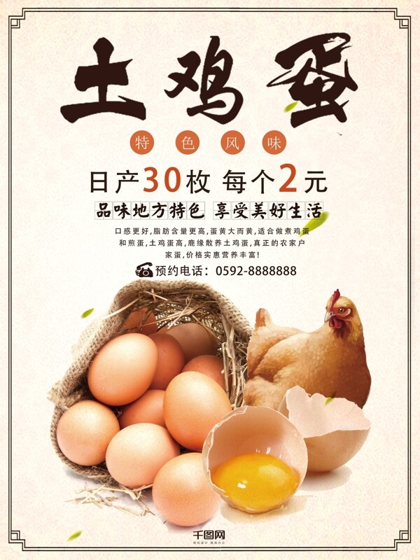 特色风味土鸡蛋促销海报