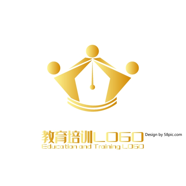 原创手绘皇冠钢笔小人培训班教育LOGO