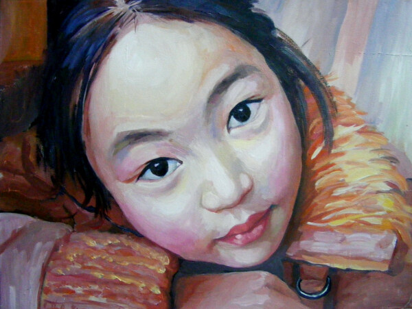 小女孩肖像油画图片