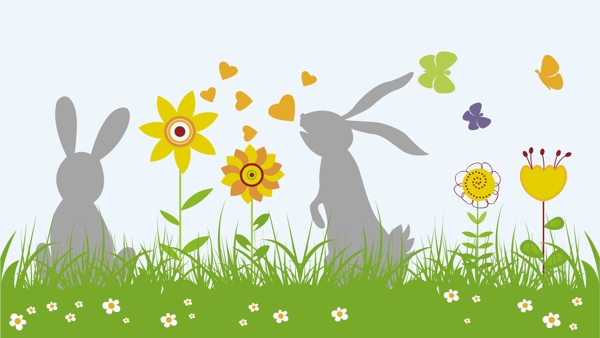 复活节插画的花蝴蝶兔