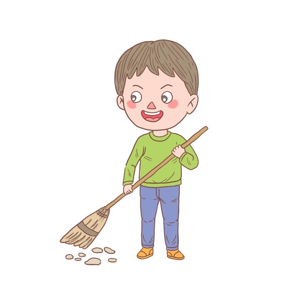 卡通手绘人物扫地男孩