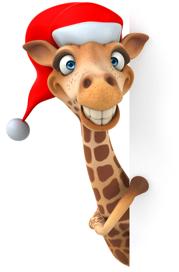 戴圣诞帽子的3D长颈鹿图片