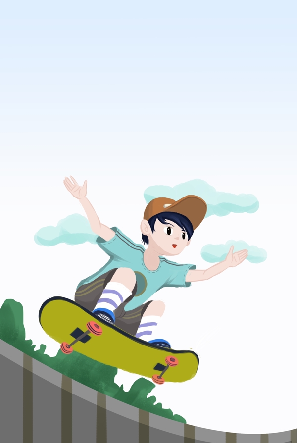 滑板健身的小男孩海报背景