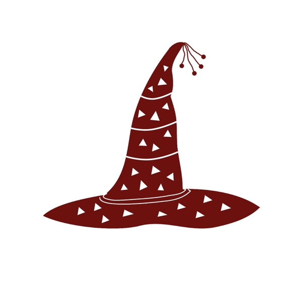 卡通手绘暗红系列巫师帽万圣节装饰元素设计
