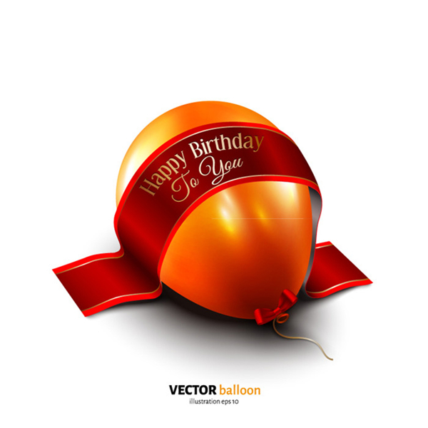 立体橙色气球与生日快乐