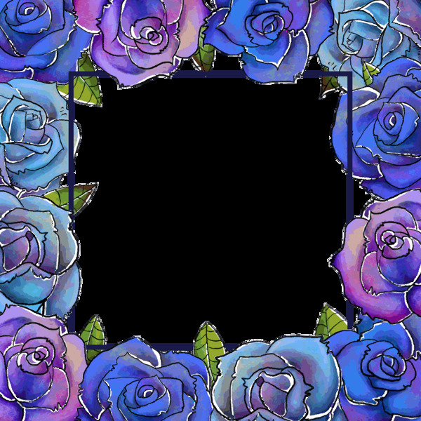 蓝色玫瑰鲜花边框免抠png透明图层素材