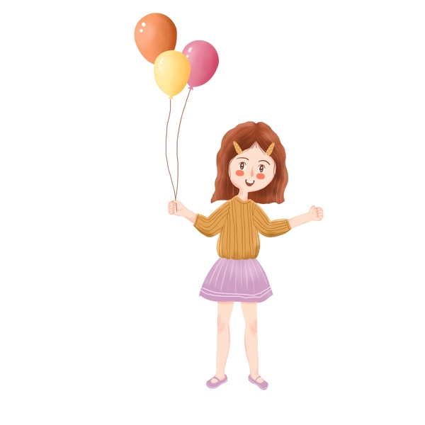 卡通清新六一儿童节拿着一束气球的女孩