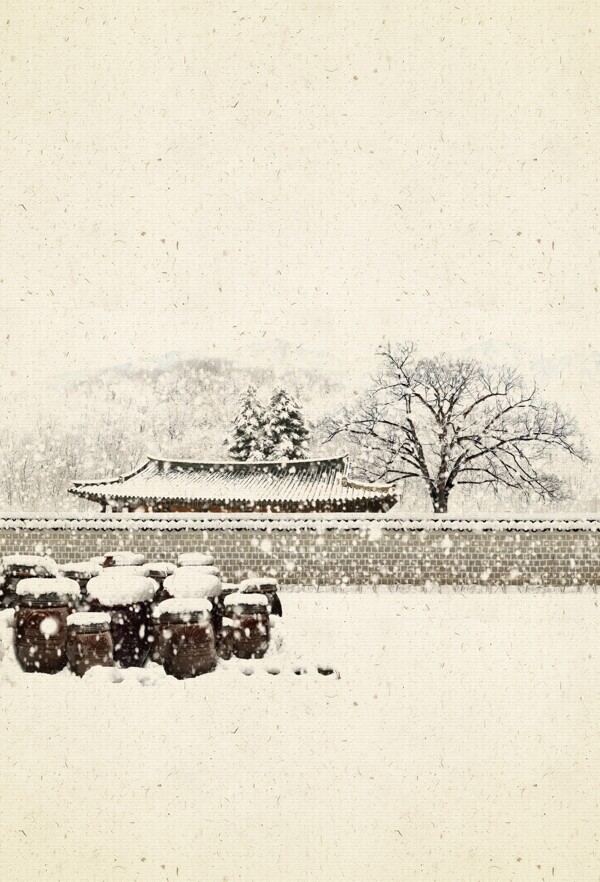 中国风工笔画雪