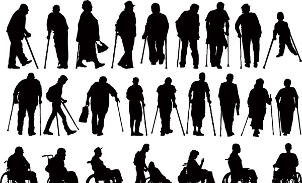 行动不便老年人轮椅人物剪影图片