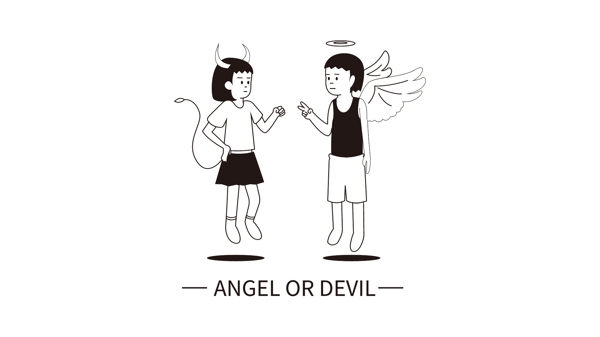 极简矢量插画天使和恶魔