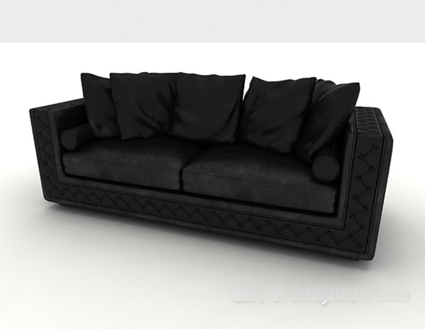 黑色现代简单多人沙发3d模型下载