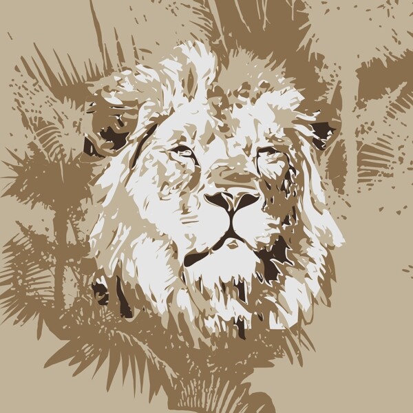 印花矢量图动物狮子树荫色彩免费素材