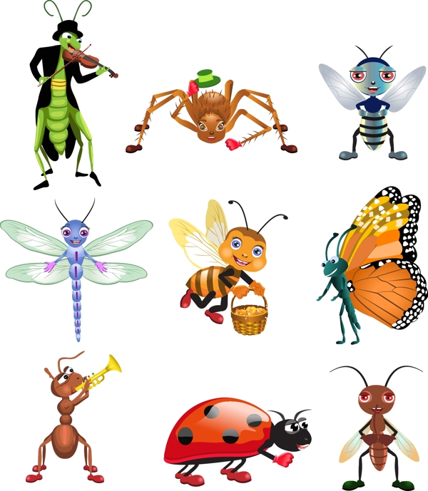 可爱的卡通矢量昆虫可爱的卡通矢量