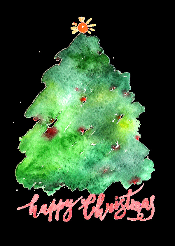 绿色圣诞树水彩素材