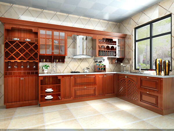l型实木厨房图片