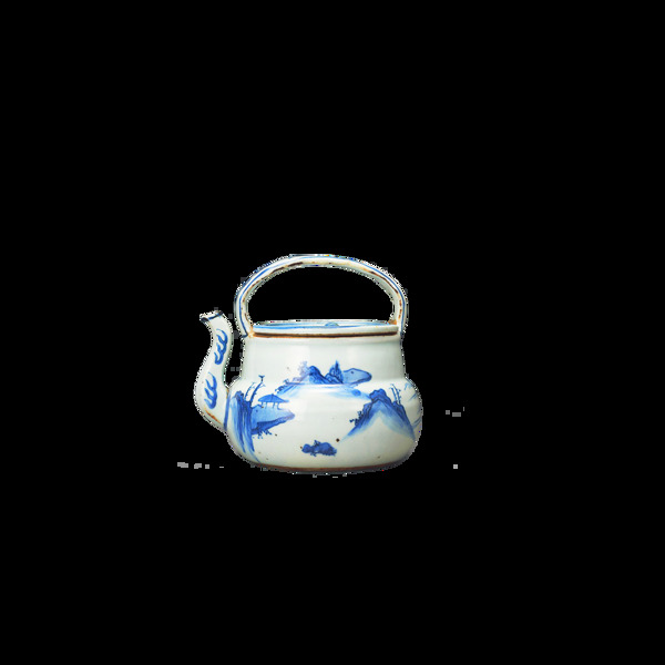 清雅蓝色花纹陶瓷茶壶产品实物