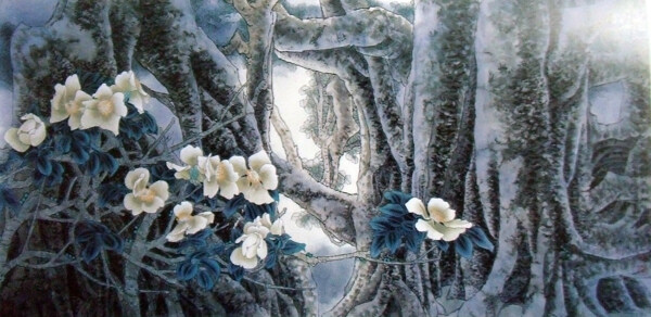 水墨花卉树根图片