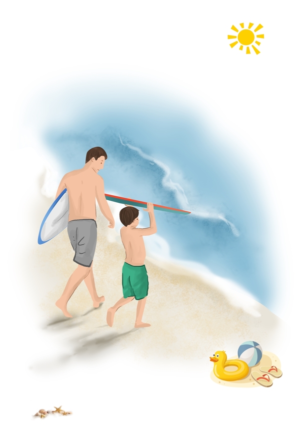 海边休闲度假亲子旅游卡通海报背景