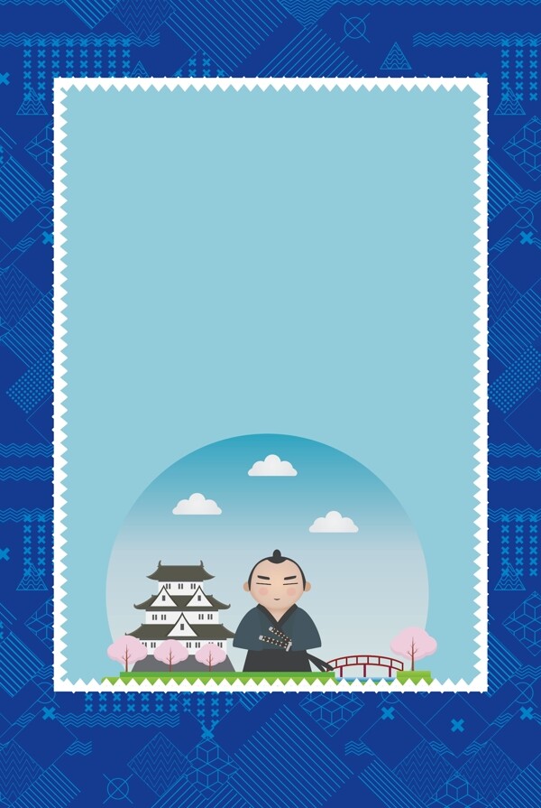 蓝色扁平化卡通日本旅行背景
