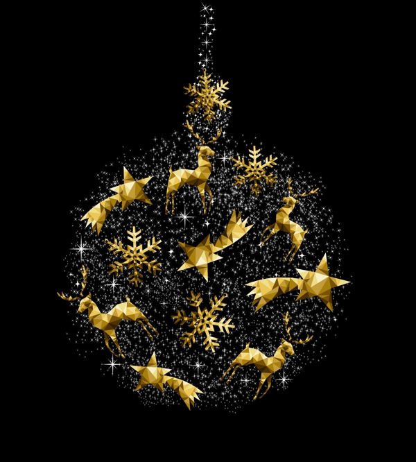 圣诞球金色新年装饰雪花铃铛矢量素材