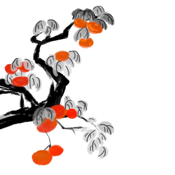水墨中国风柿子树设计元素