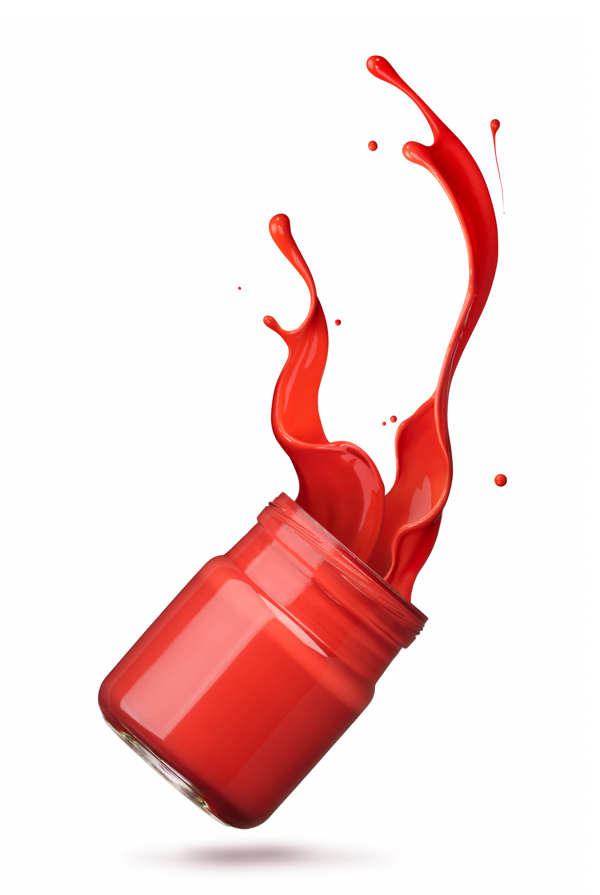 红色瓶子里喷溅出的油漆图片