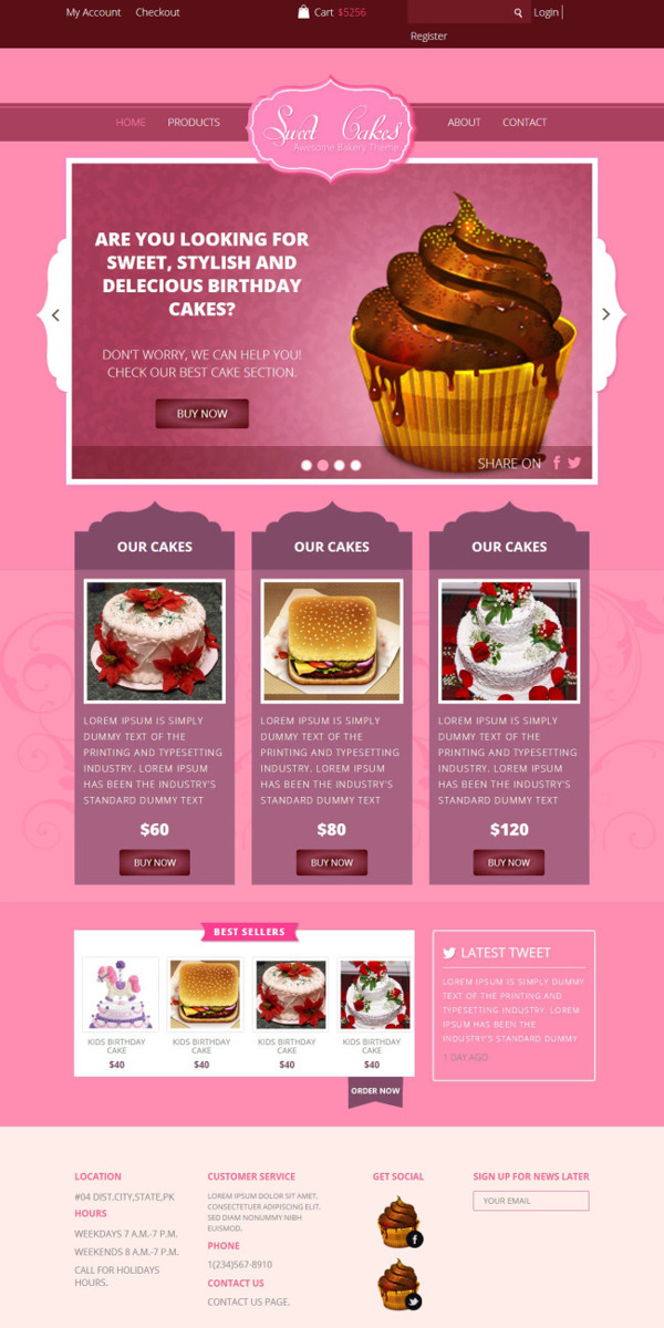 粉红色美味蛋糕品牌响应式网页模板