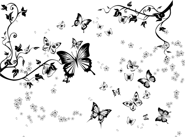 蝴蝶花树枝矢量素材图片