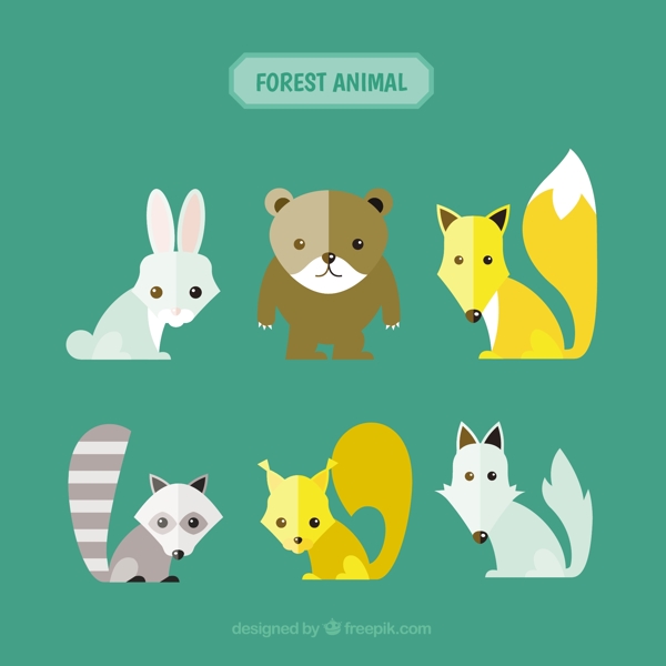 集可爱的森林动物在不同的颜色