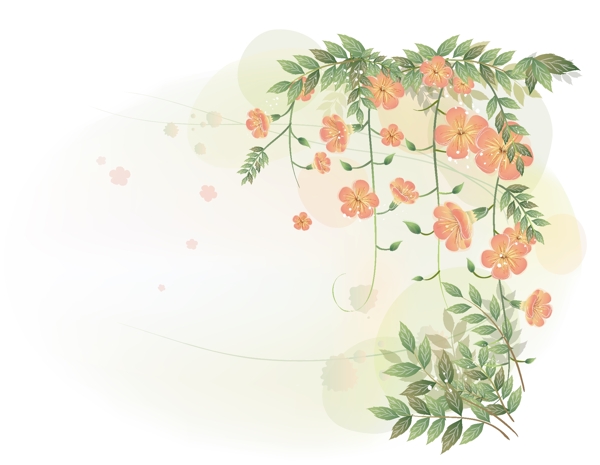 唯美梦幻花朵树叶底纹边框背景素